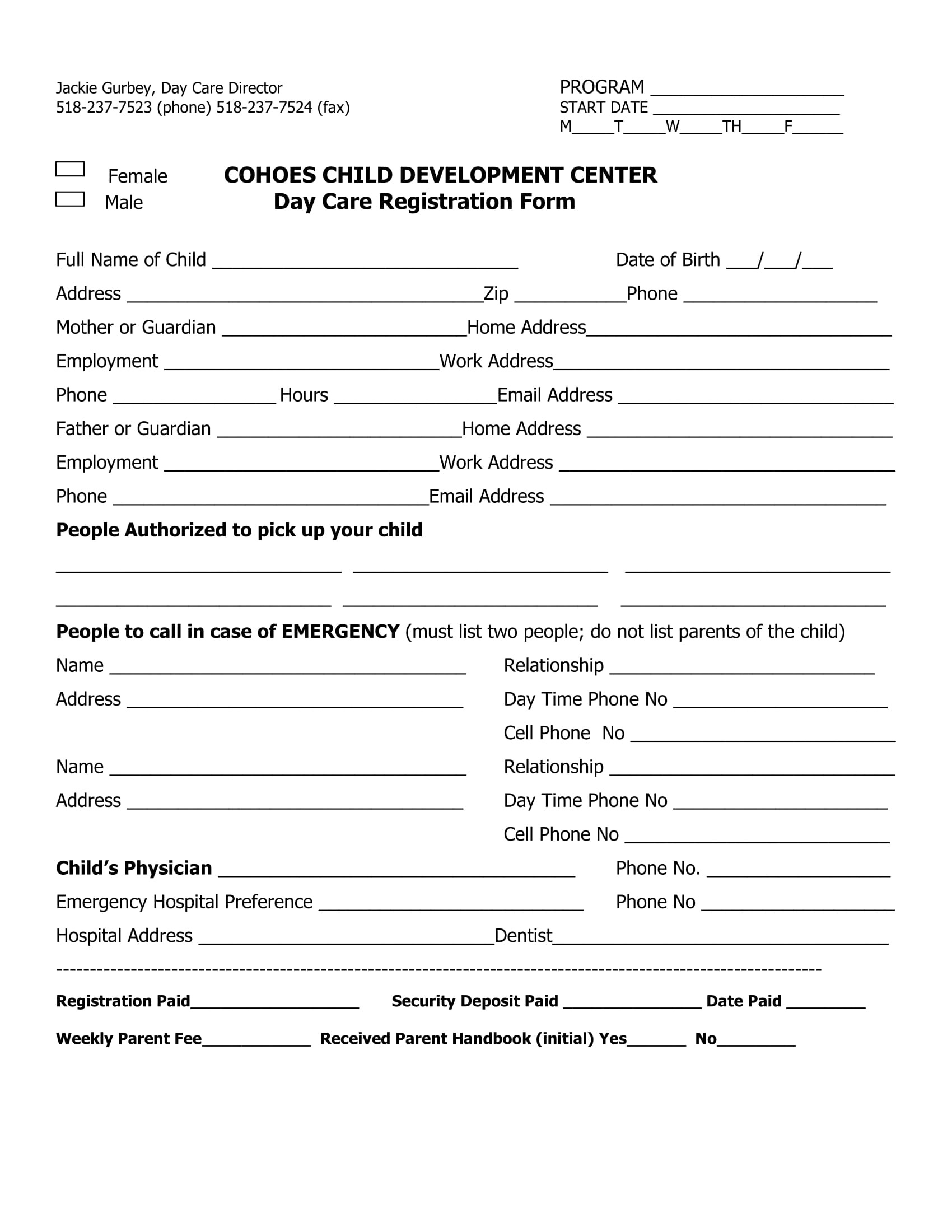 Printable Daycare Application Form For Parents - Printable Party with Free Printable Daycare Forms