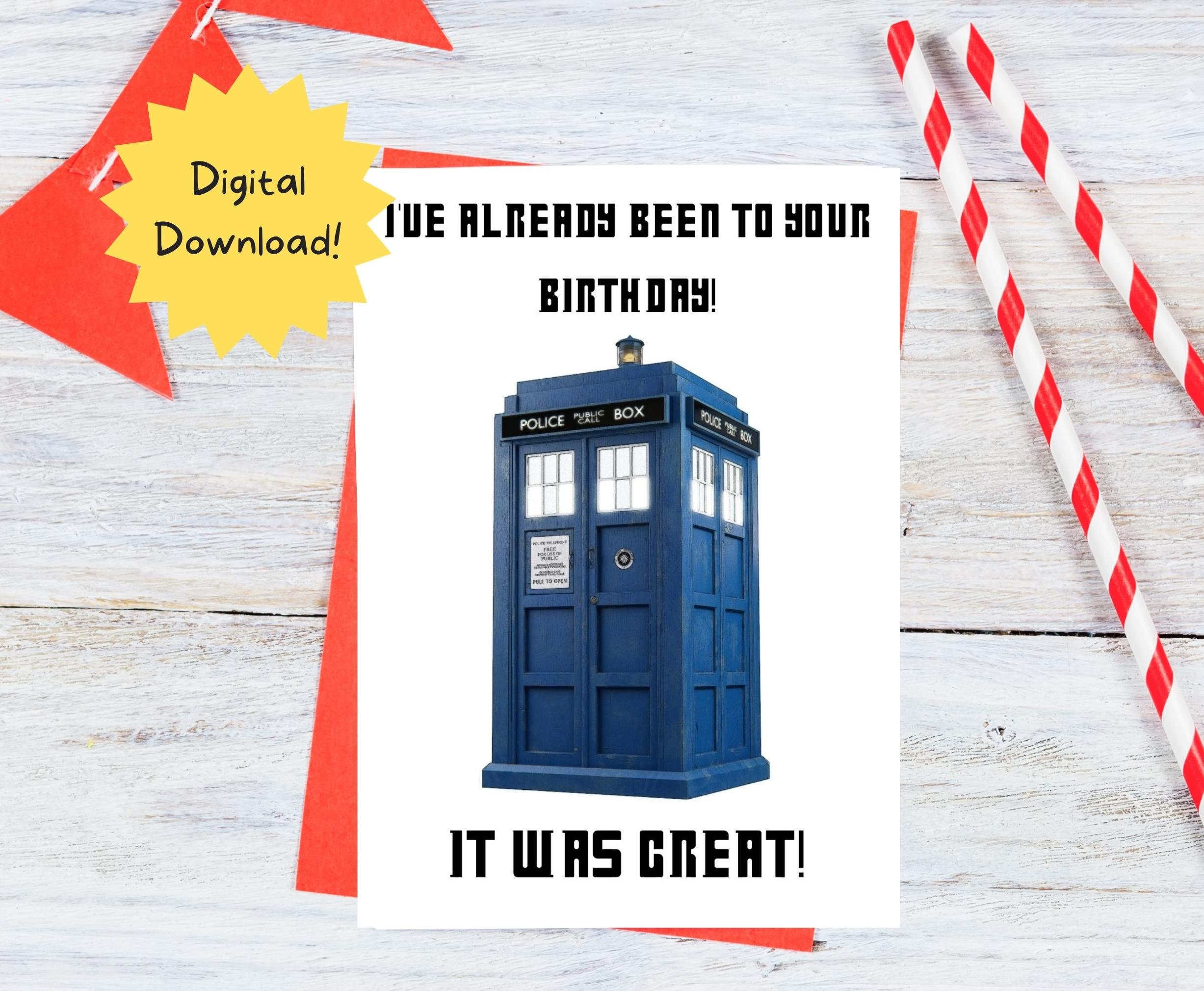 Printable Doctor Who Birthday Card, Instant Download, 7X5 Inch in Free Printable Dr Who Birthday Card