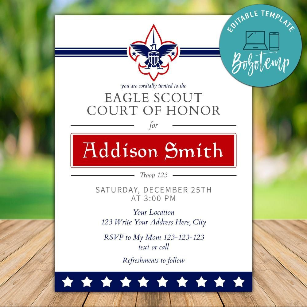 Printable Eagle Scout Court Of Honor Invitation Template Diy with Free Eagle Scout Printables