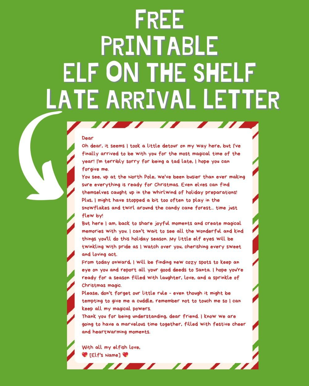 Printable Elf On The Shelf Late Arrival Letter Idea - A Sparkle Of throughout Free Printable Elf On The Shelf Story
