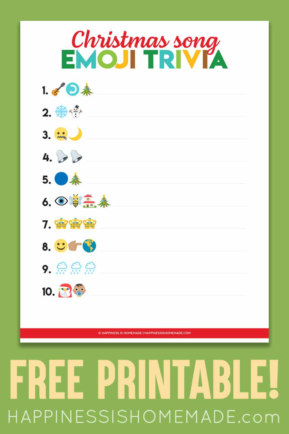 Printable Emoji Christmas Songs Game - Happiness Is Homemade pertaining to Free Printable Christmas Song Quiz