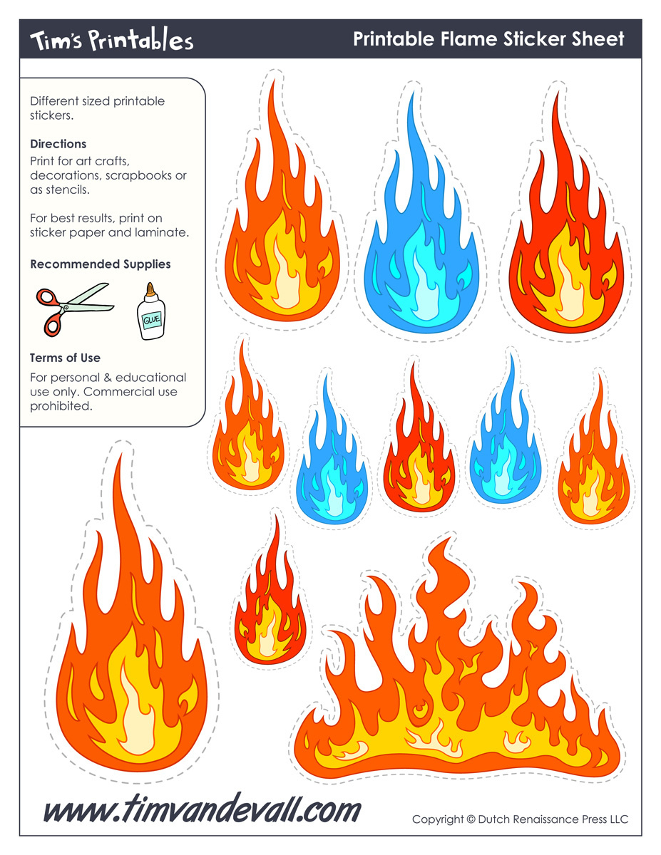 Printable Flame Stickers, Flame Templates, Flame Shapes with regard to Free Printable Flame Template