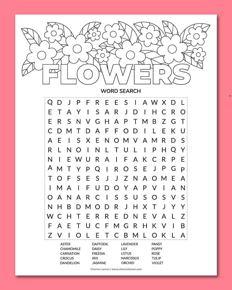 Printable Flower Word Search - Chevron Lemon regarding Free Printable Word Searches