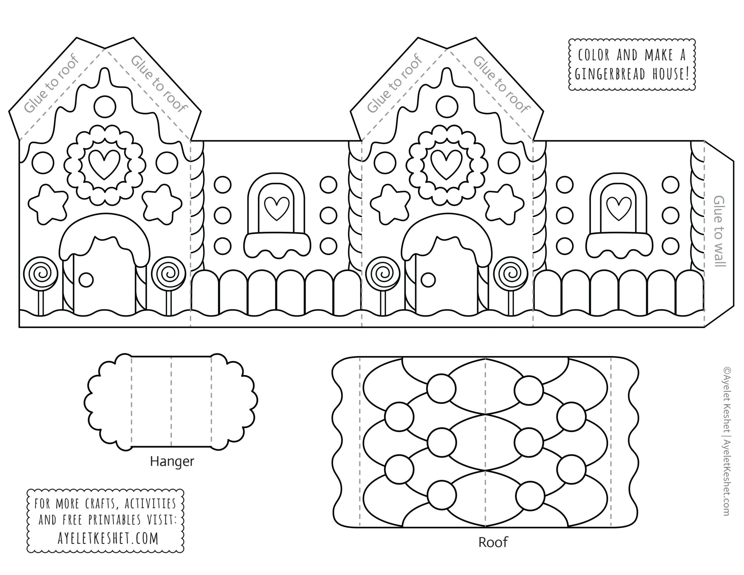 Printable Gingerbread House Template To Color - Ayelet Keshet for Free Gingerbread House Printables