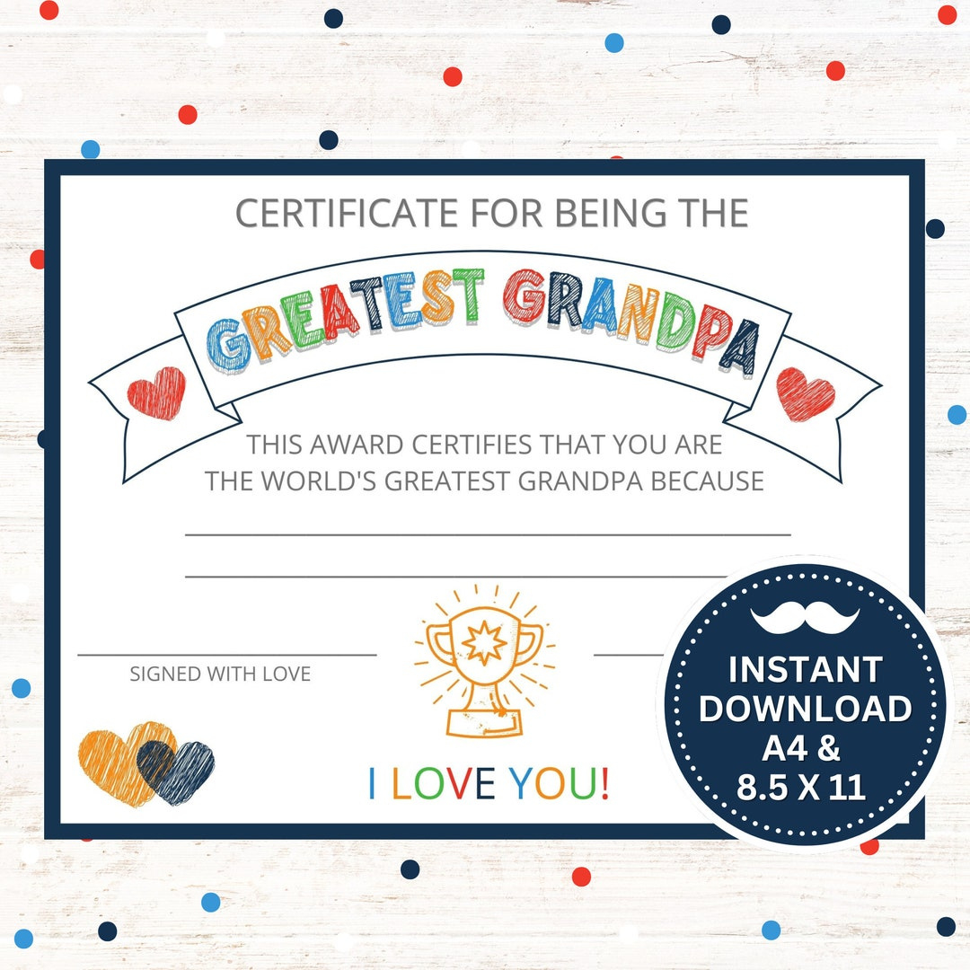 Printable Greatest Grandpa Certificate - Instant Download Pdf with regard to Grandparents Certificate Free Printable