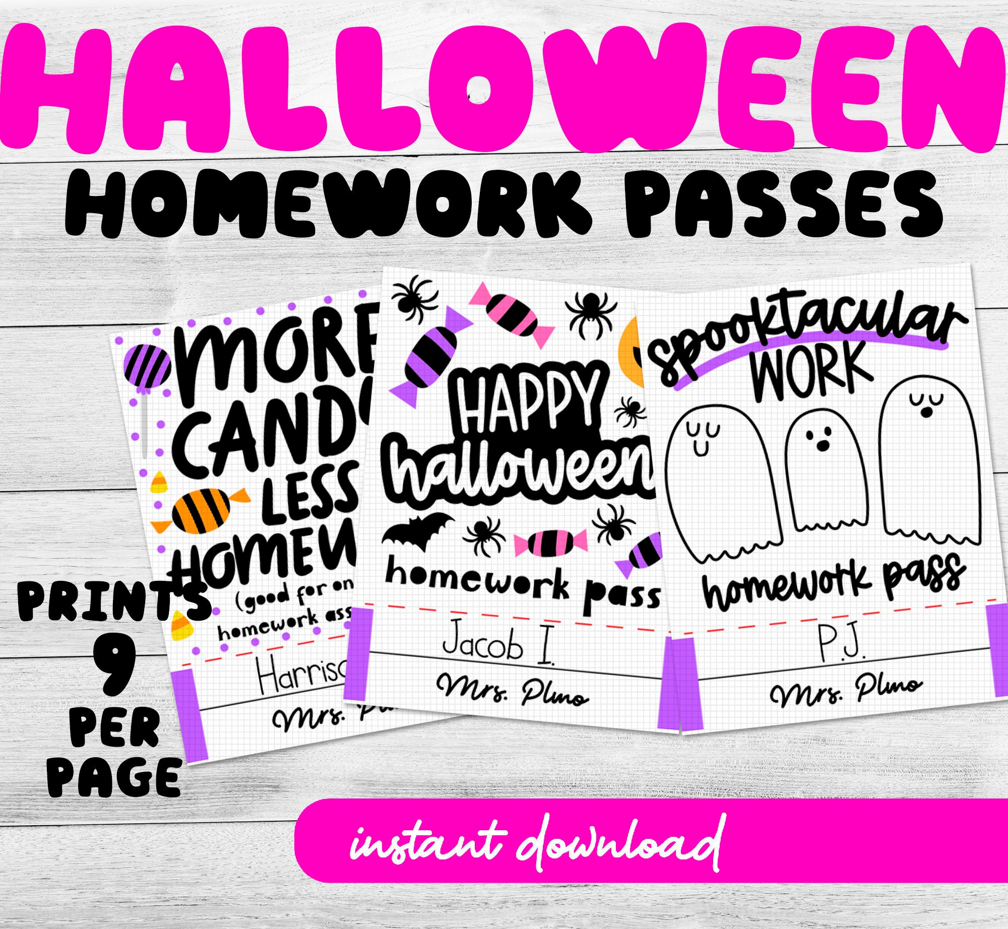 Printable Halloween Student Gift // Halloween Homework Passes - Etsy regarding Free Printable Halloween Homework Pass