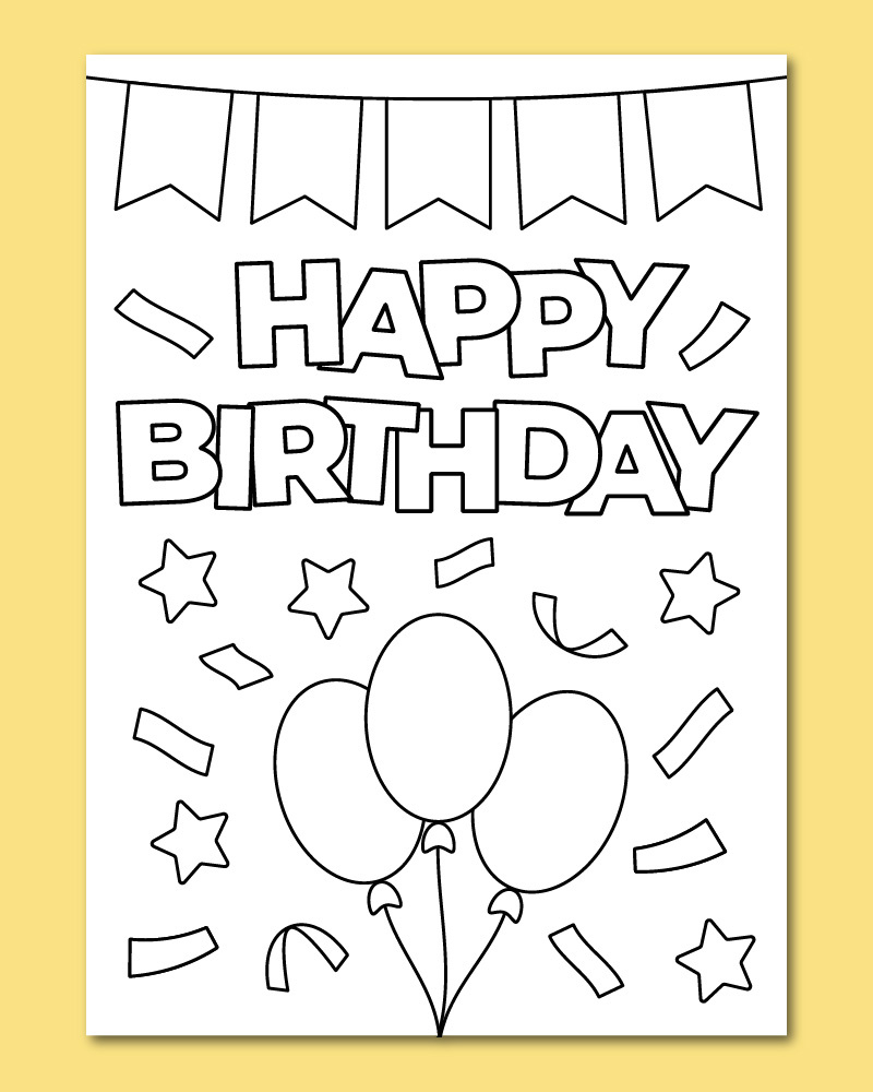 Printable Happy Birthday Coloring Card - Chevron Lemon throughout Free Printable Birthday Cards For Kids