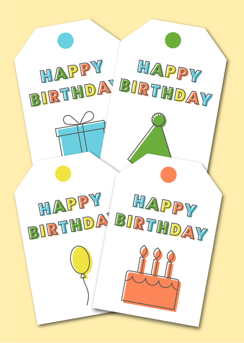 Printable Happy Birthday Gift Tags - Chevron Lemon inside Free Printable Birthday Tags