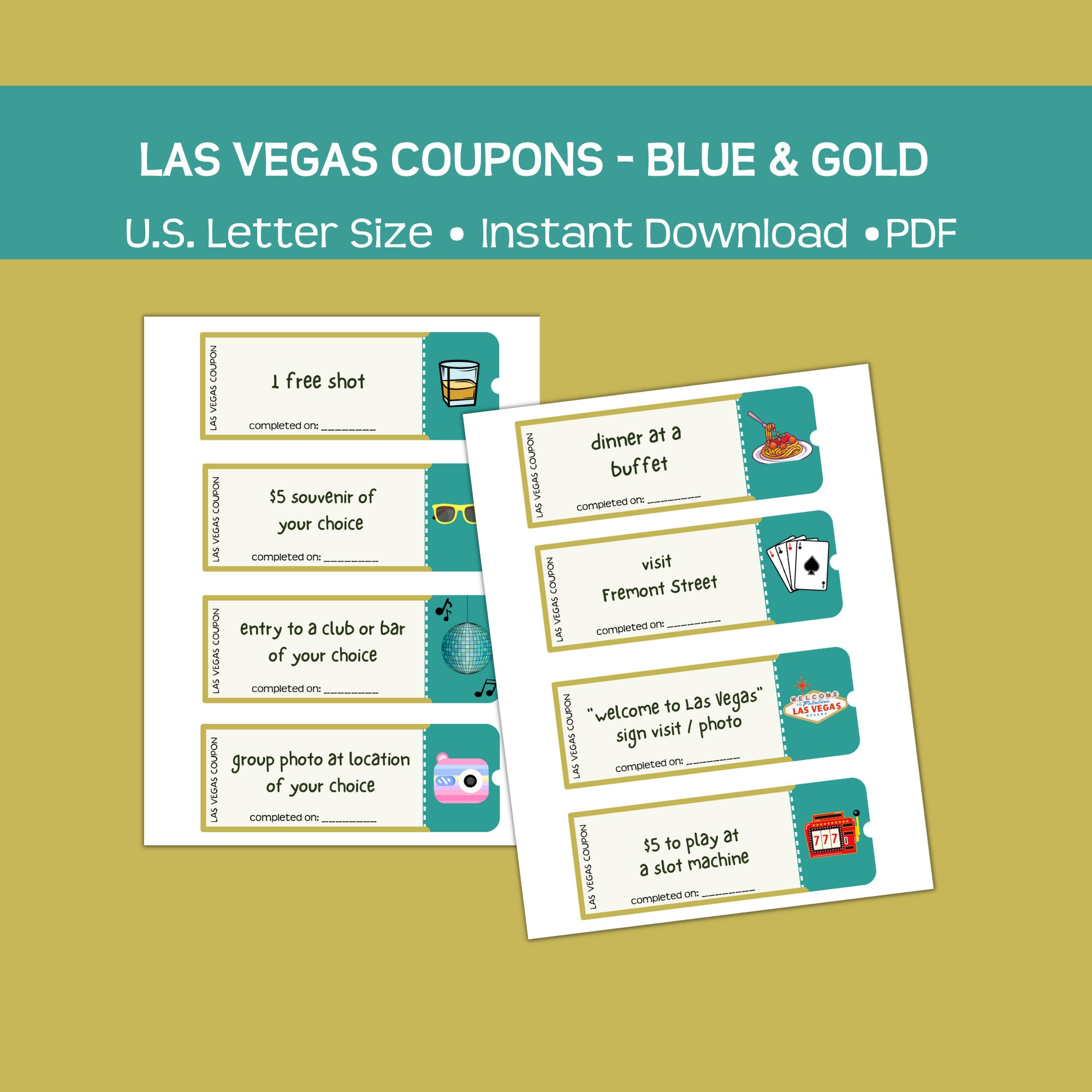Printable Las Vegas Coupons, Partygeschenke, Blau Und Gold, Sofort regarding Free Las Vegas Buffet Coupons Printable