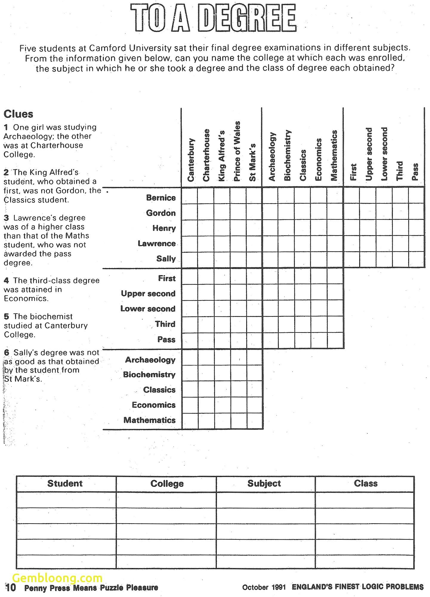 Printable Logic Puzzle - Worksheets Library throughout Free Printable Logic Puzzles