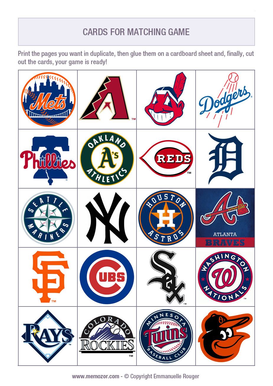 Printable Matching Game For Kids - Baseball Teams Logos - Print throughout Free Printable Baseball Logos