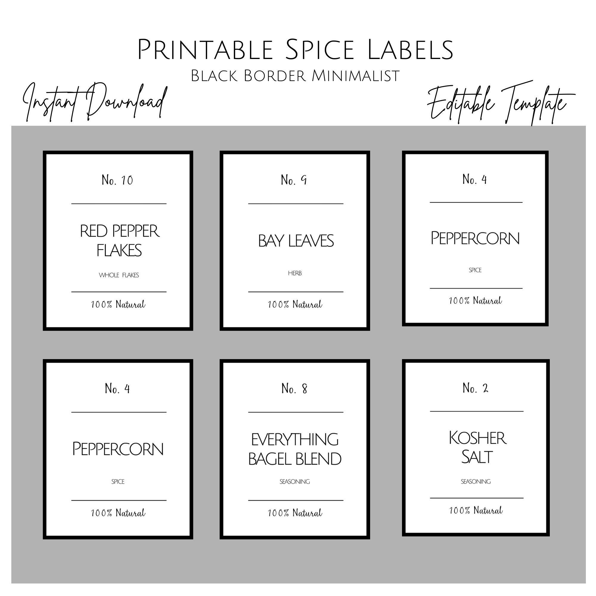 Printable Minimalist Spice Label Template, Modern Spice Labels in Free Printable Spice Labels
