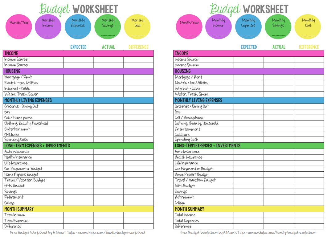 Printable Monthly Family Budget Worksheet - A Moms Take with regard to Free Printable Family Budget
