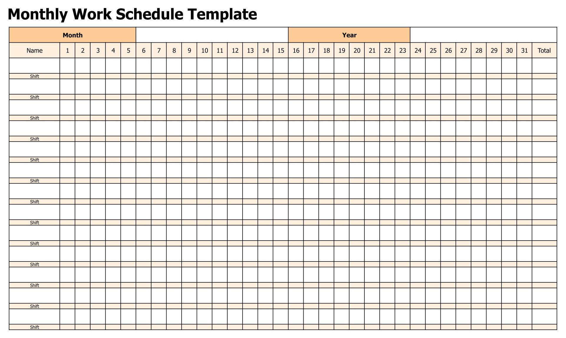 Printable Monthly Work Schedule Templates Free throughout Free Printable Monthly Work Schedule Template