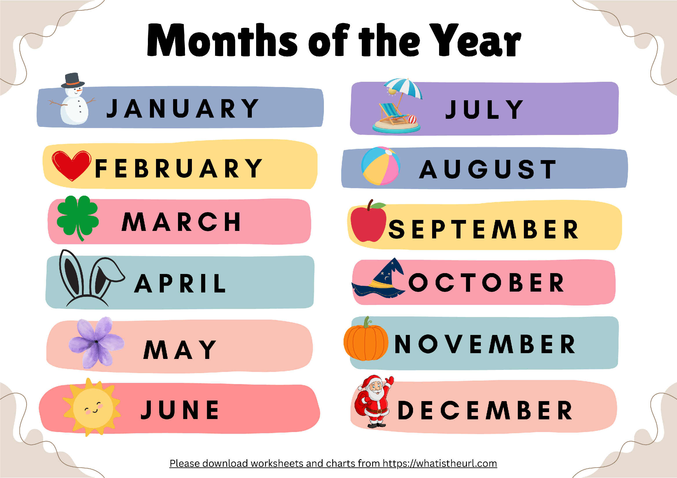 Printable Months Of The Year Chart - Your Home Teacher in Free Printable Months Of The Year Chart