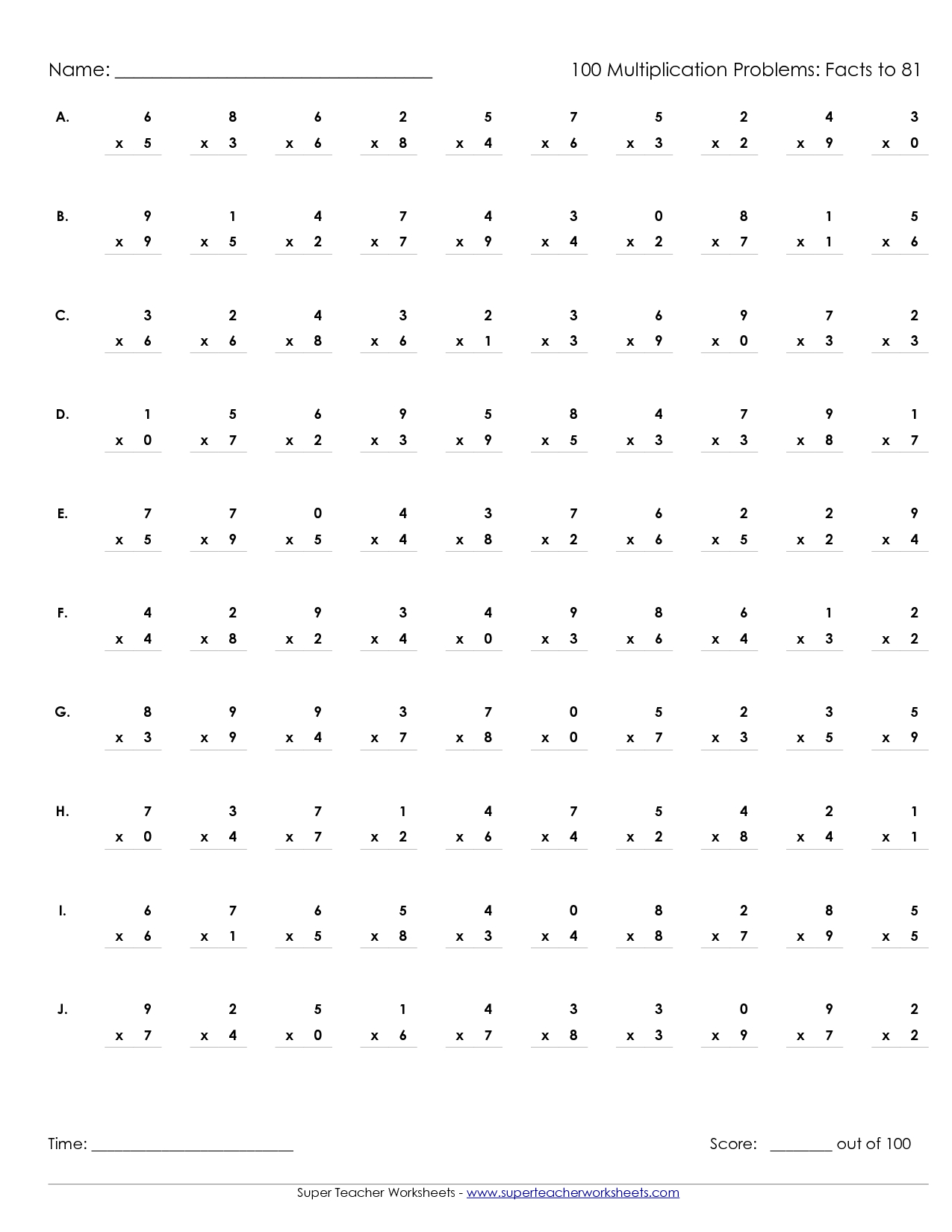 Printable Multiplication Worksheets 100 Problems | Multiplication regarding Free Printable Multiplication Worksheets 100 Problems