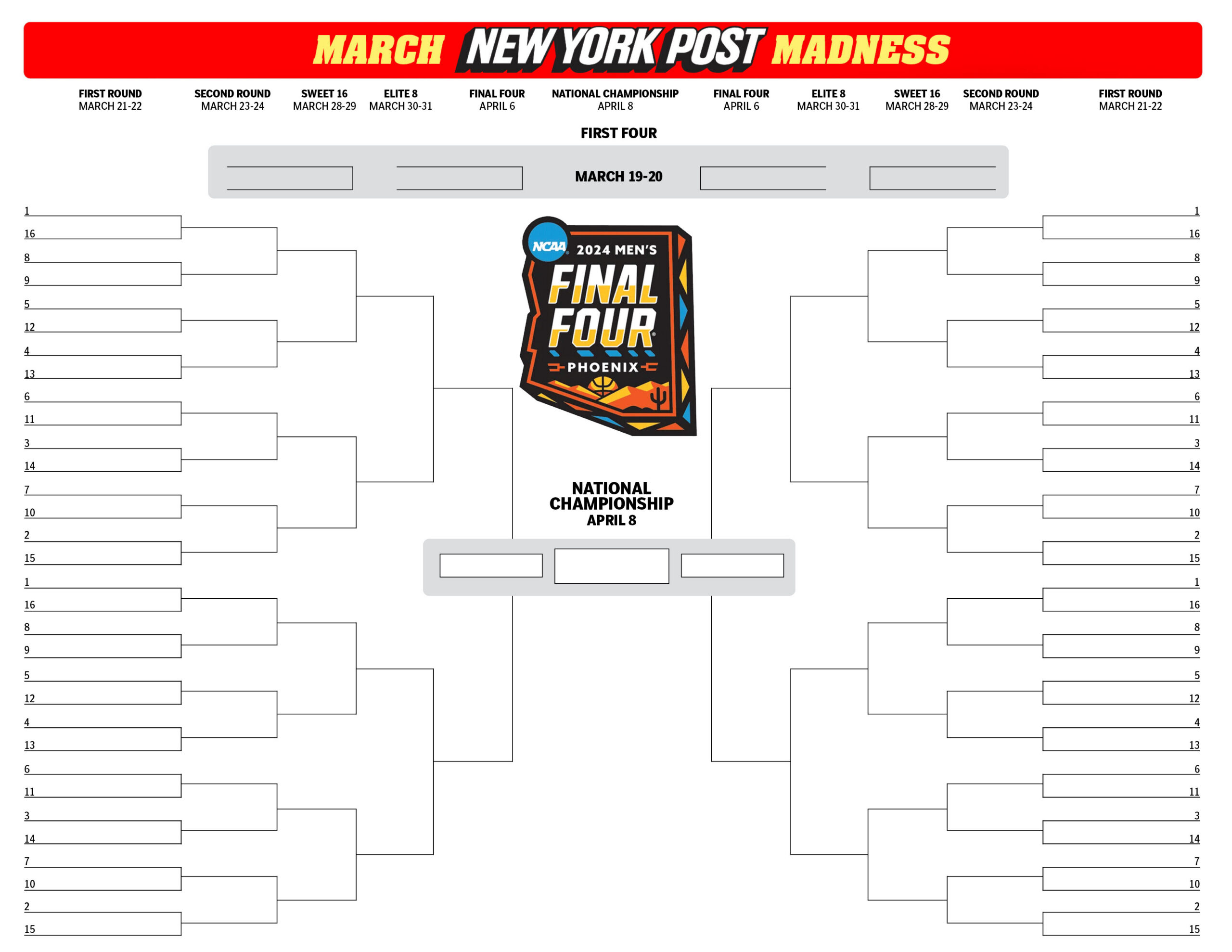 Printable Ncaa Bracket: Full 2024 March Madness Field within Free Printable March Madness Bracket