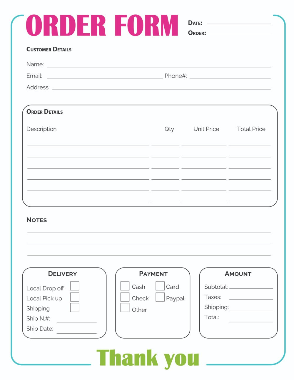 Printable Order Form Template (2 Options) for Free Printable Business Forms