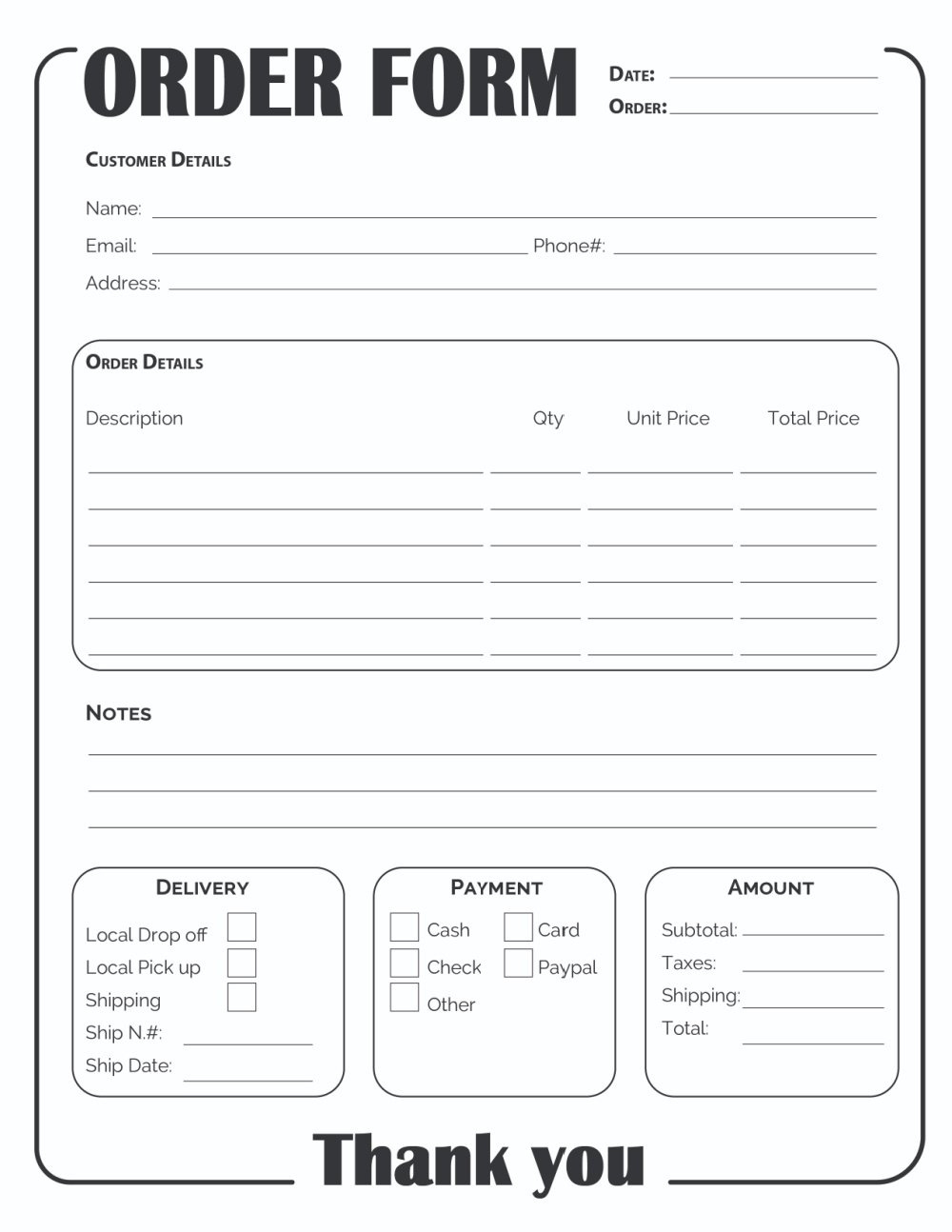 Printable Order Form Template (2 Options) regarding Free Printable Order Forms