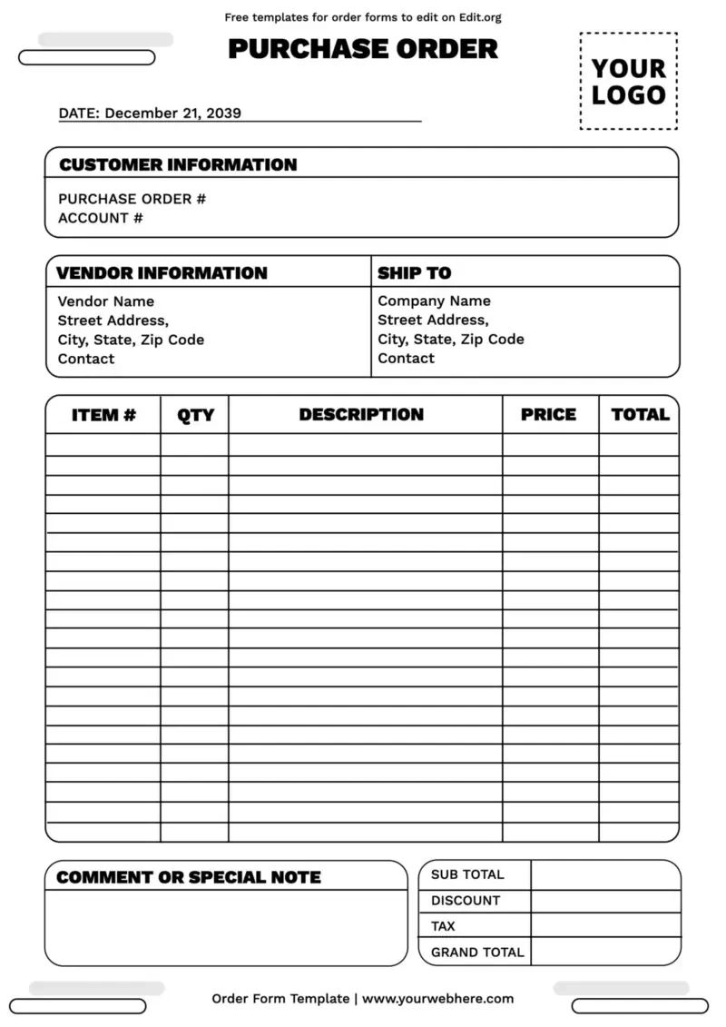 Printable Order Form Templates inside Free Printable Order Forms