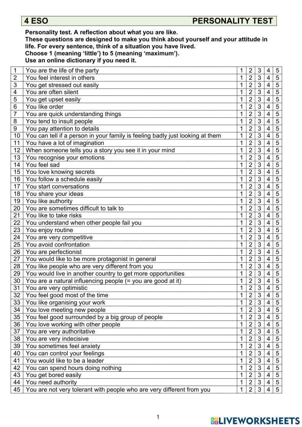 Printable Personality Tests &amp;amp;Amp; Quizzes - Worksheets Library within Free Printable Personality Test