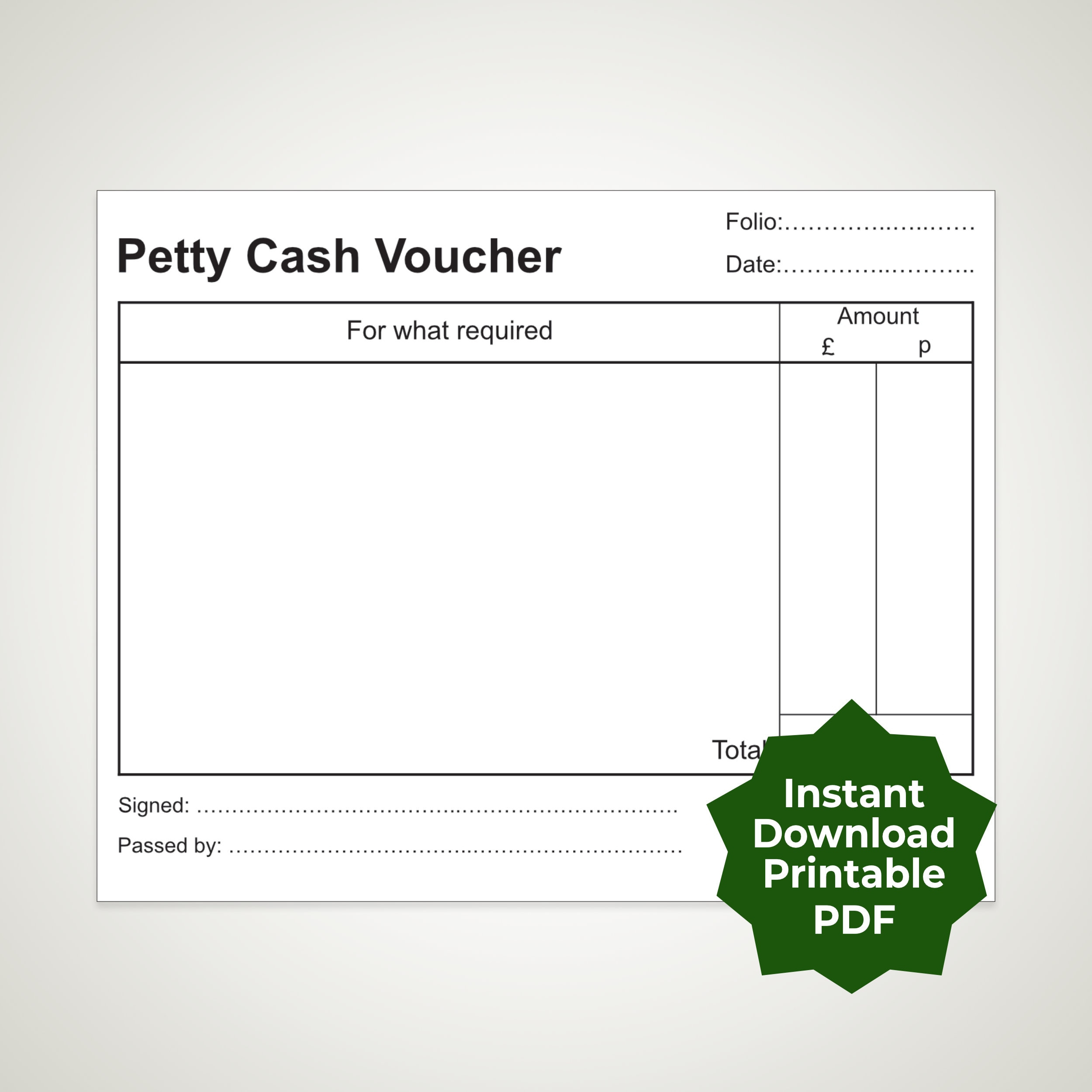 Printable Petty Cash Vouchers - Uk And Us Styles Pdf - Etsy Uk intended for Free Printable Petty Cash Voucher
