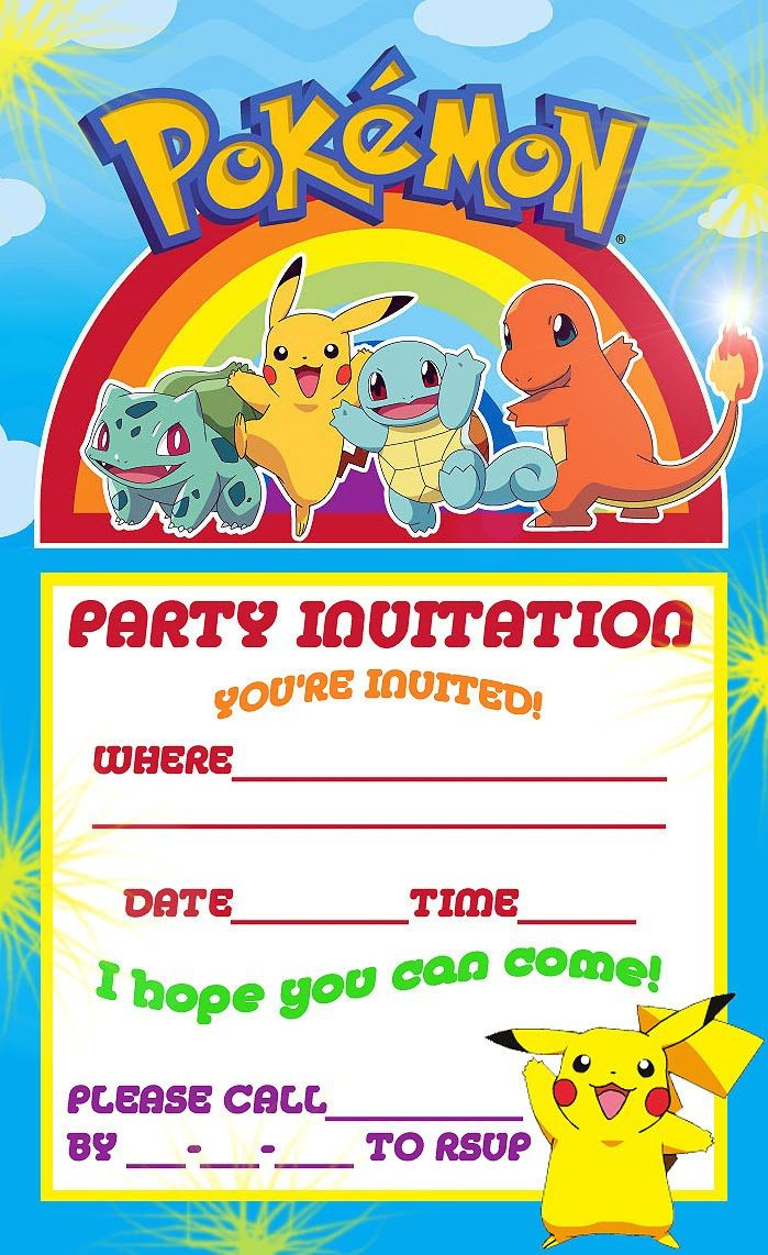 Printable Pokemon Invitations Birthday Party pertaining to Free Printable Pokemon Birthday Invitations