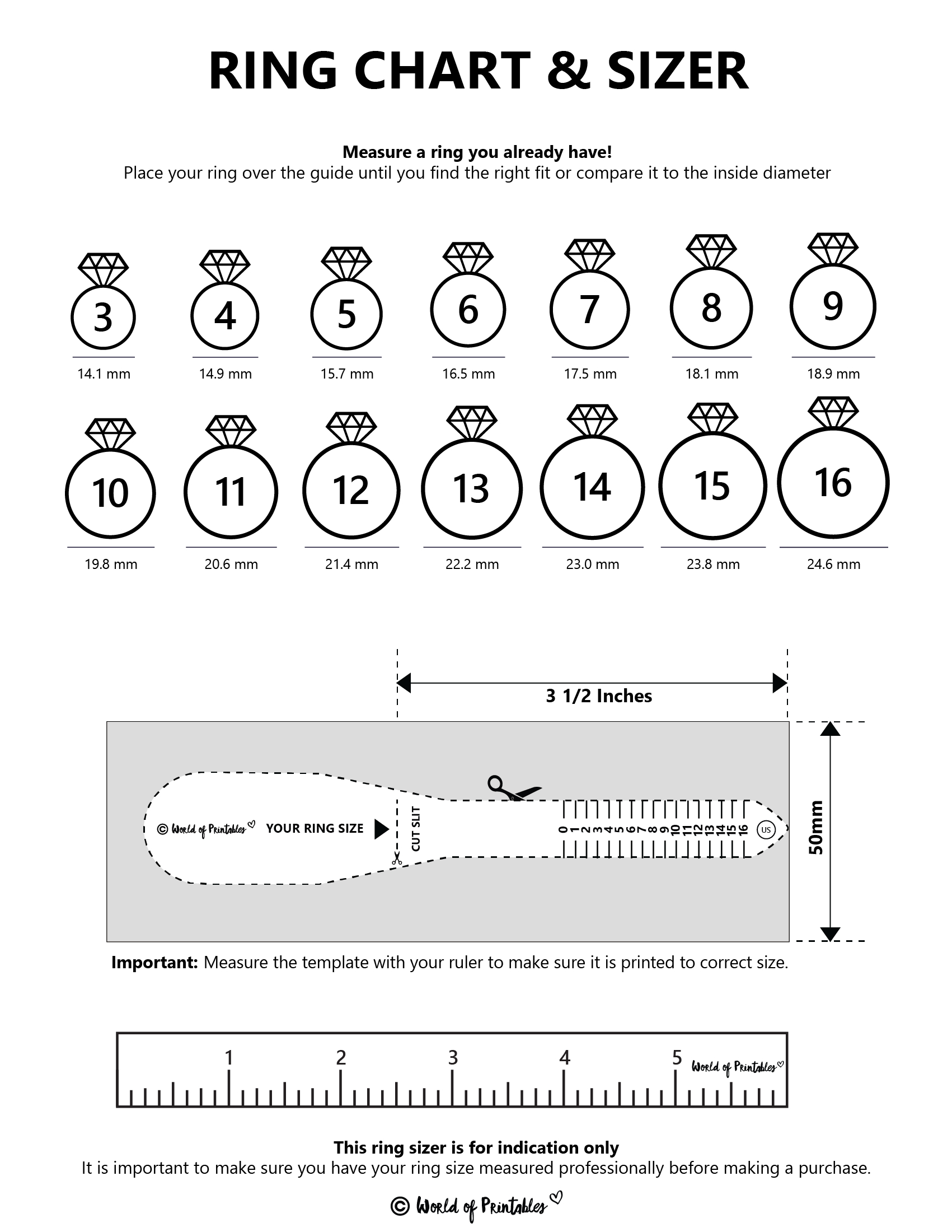 Printable Ring Size Chart - Find Your Ring Size Easy - World Of throughout Free Printable Ring Sizer Uk
