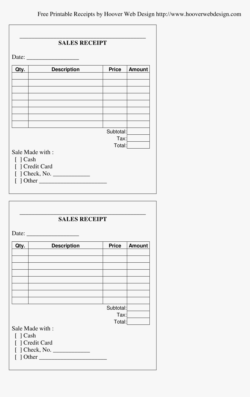 Printable Sales Receipt, Hd Png Download - Kindpng regarding Www Hooverwebdesign Com Free Printables Printable Receipts