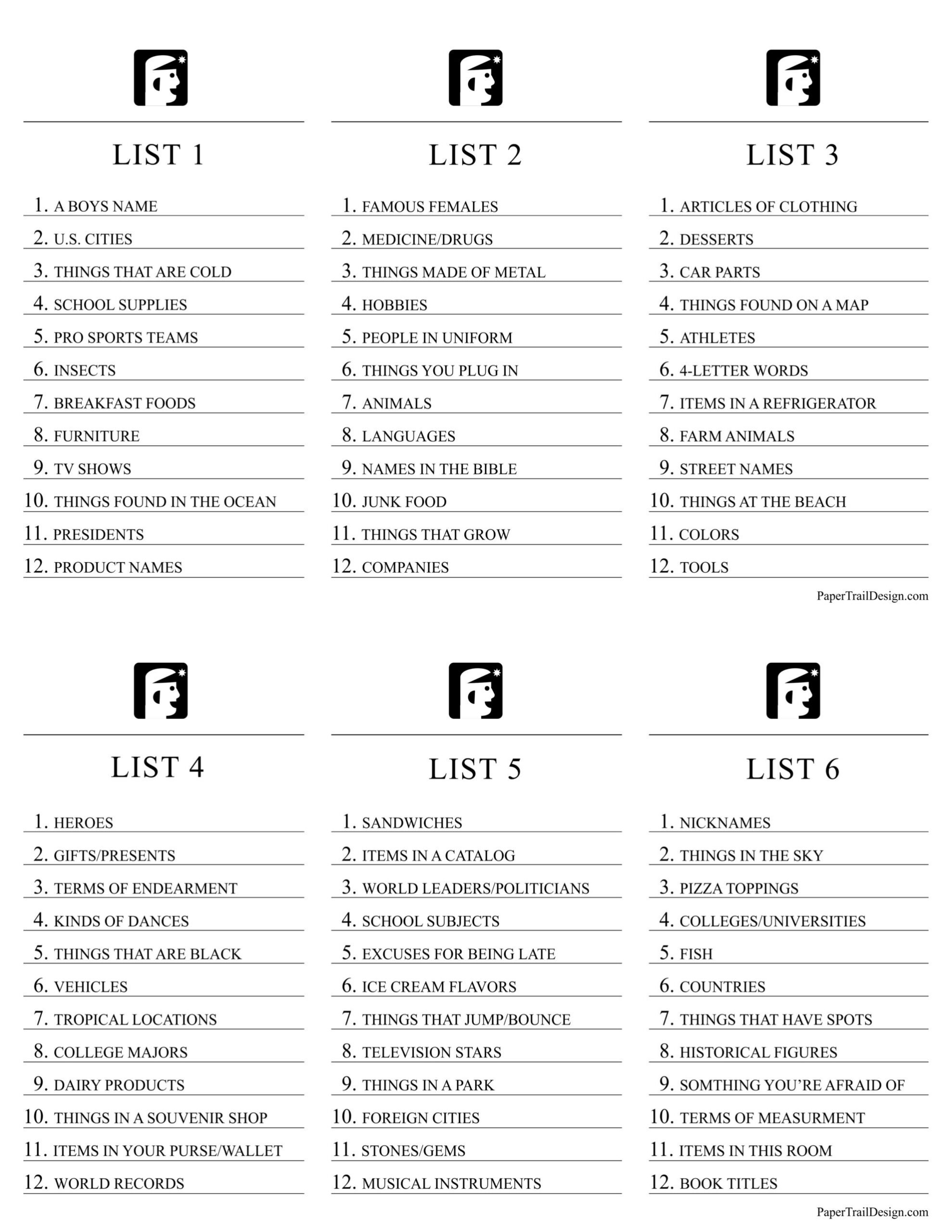 Printable Scattergories Game - Paper Trail Design regarding Scattergories Free Printable Sheets