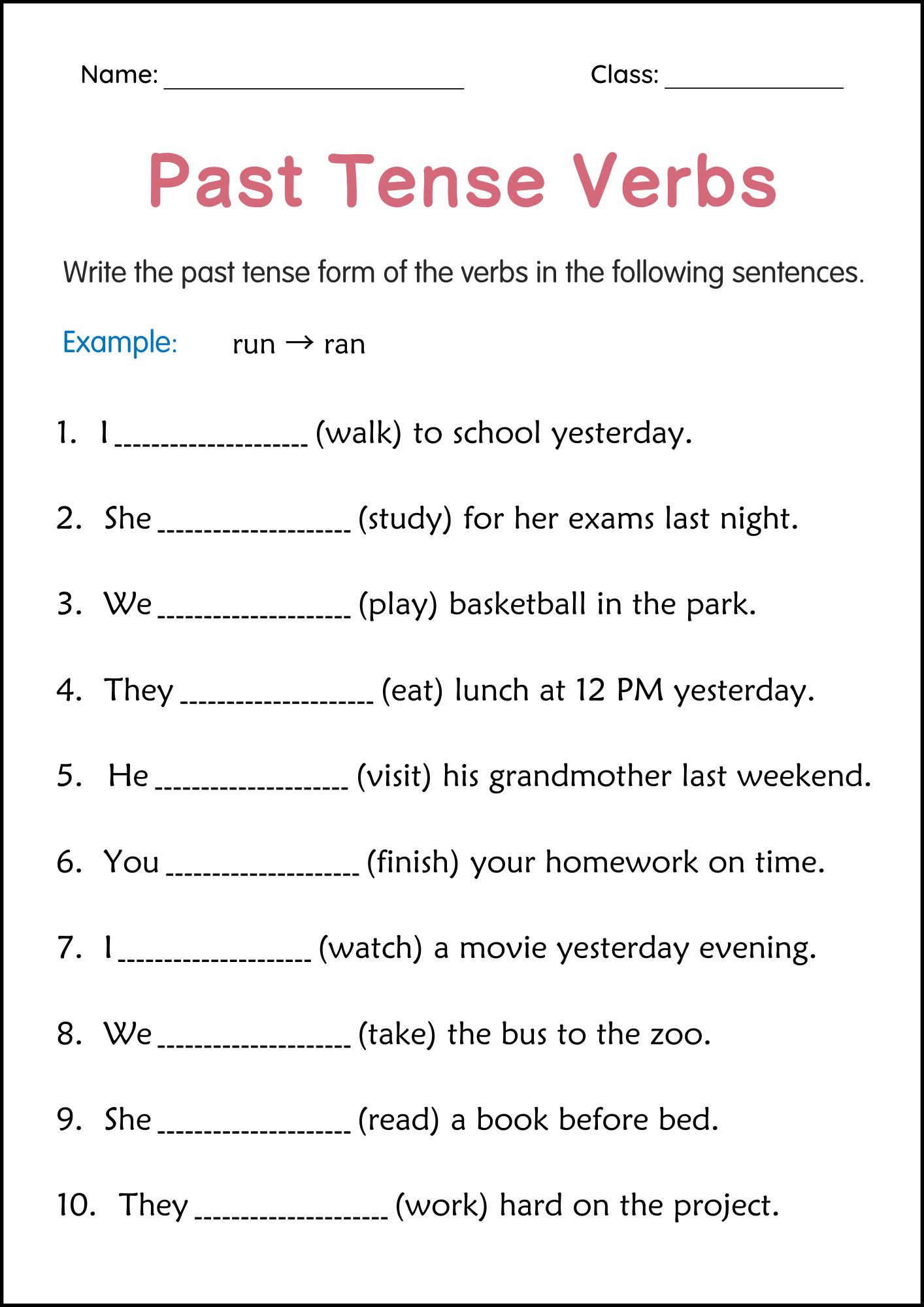 Printable Simple Past Tense Verbs Grammar Worksheets For Grade 2 in Free Printable Past Tense Verbs Worksheets