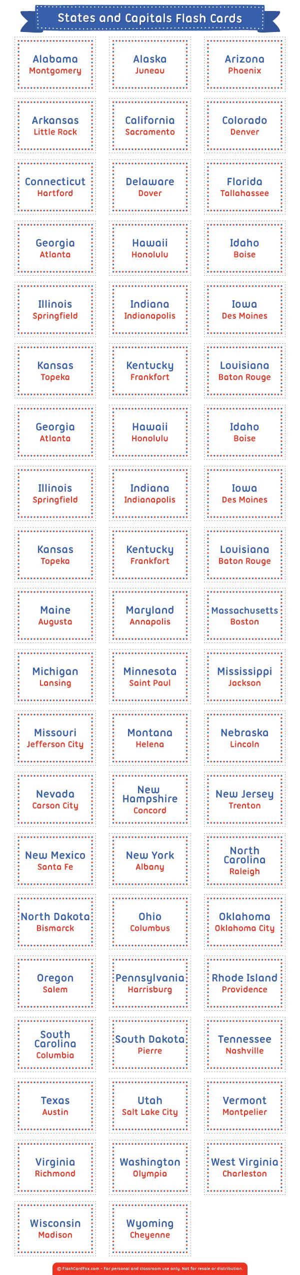 Printable States And Capitals Flash Cards within State Capital Flashcards Printable Free