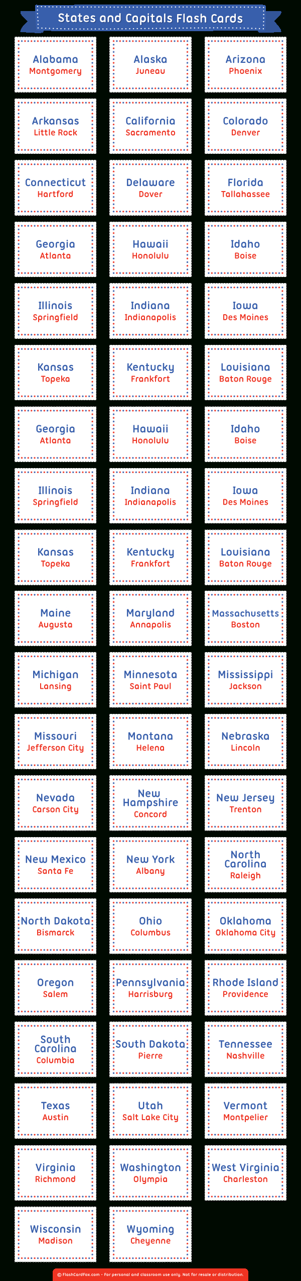 Printable States And Capitals Flash Cards within State Capital Flashcards Printable Free