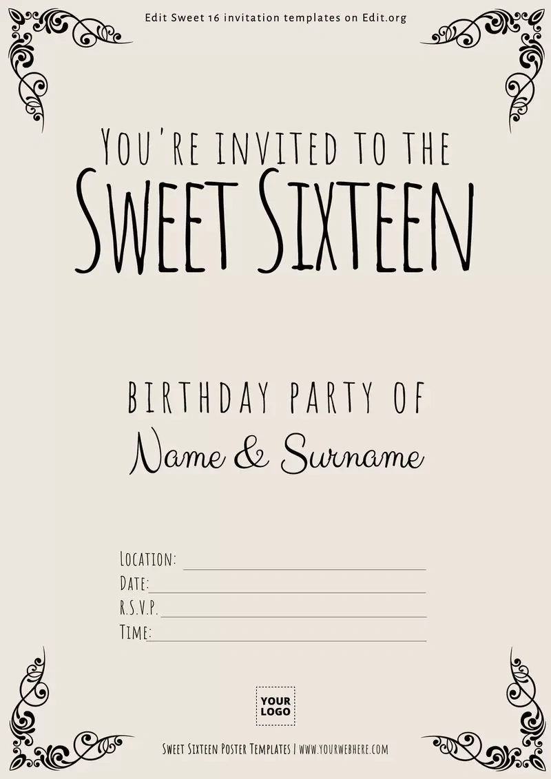 Printable Sweet Sixteen Invitations Online intended for Free Printable Sweet 16 Birthday Party Invitations