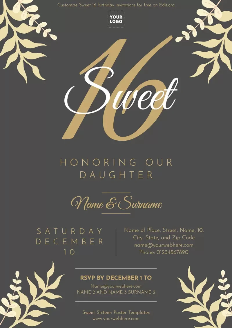 Printable Sweet Sixteen Invitations Online with Free Sweet 16 Printables