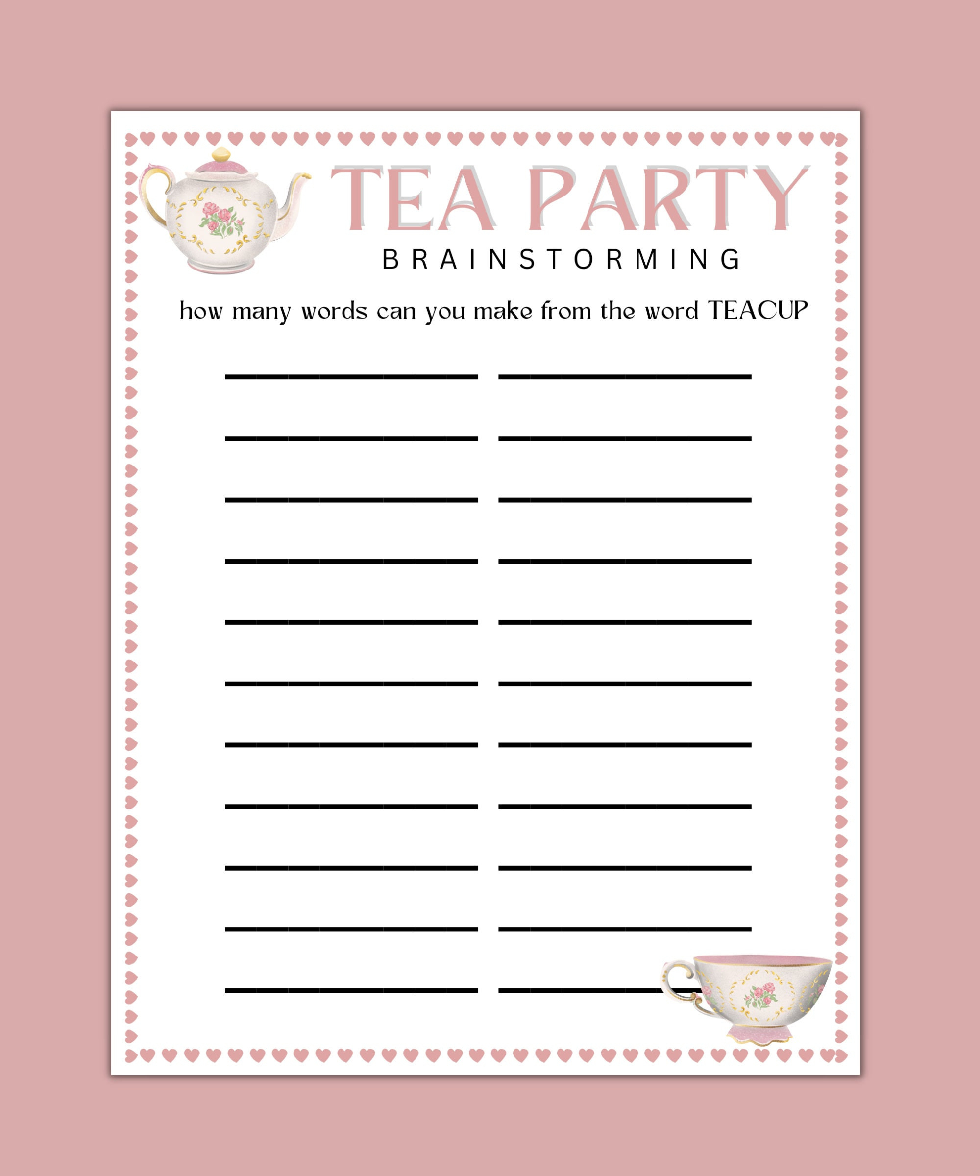 Printable Tea Party Games Bundle: Bridal Shower, Baby Shower inside Free Printable Tea Party Games