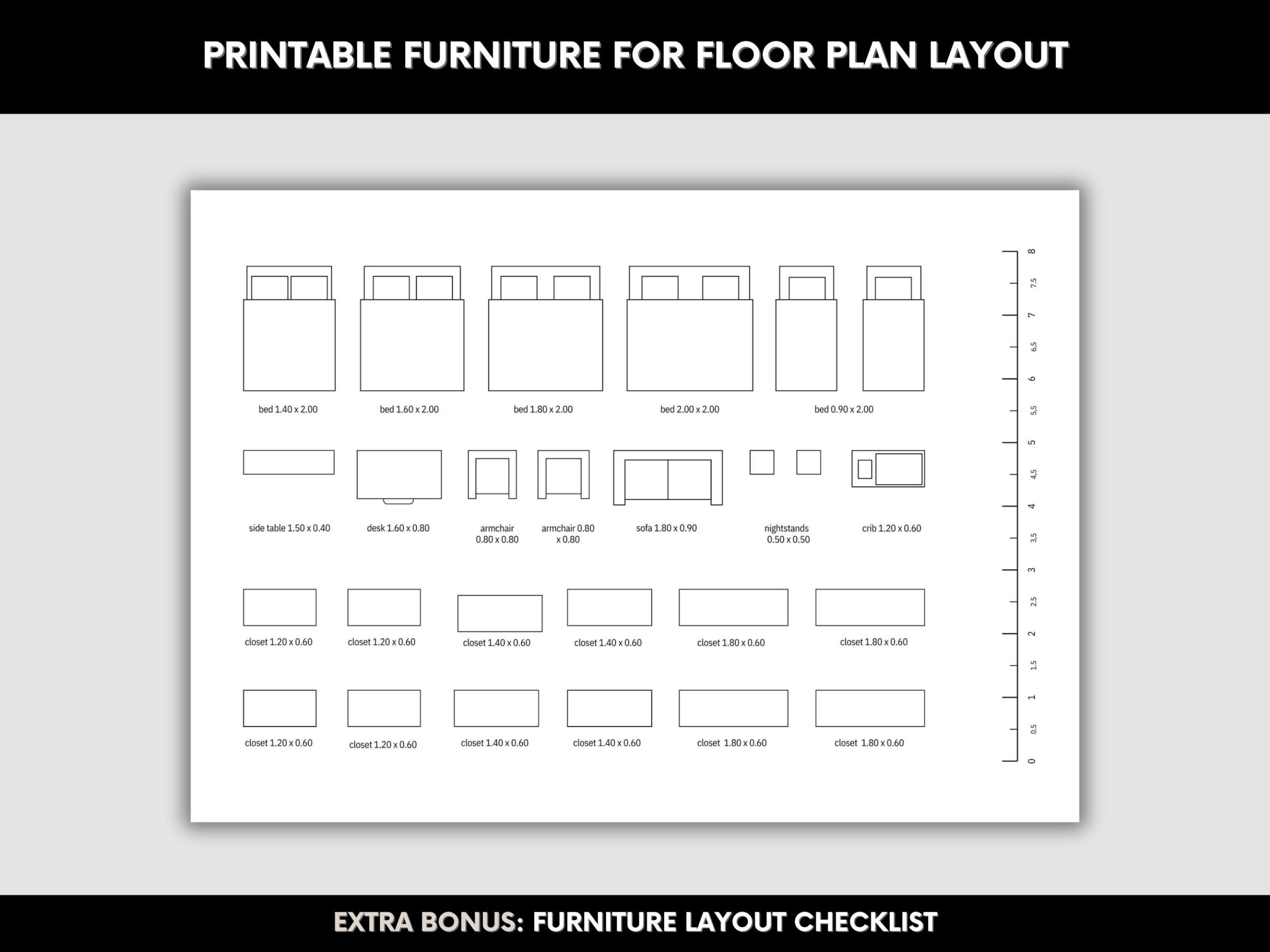 Printable Template Scale Furniture A4 Coloring Page Scale within 1 8 Inch Scale Furniture Templates Printable Free