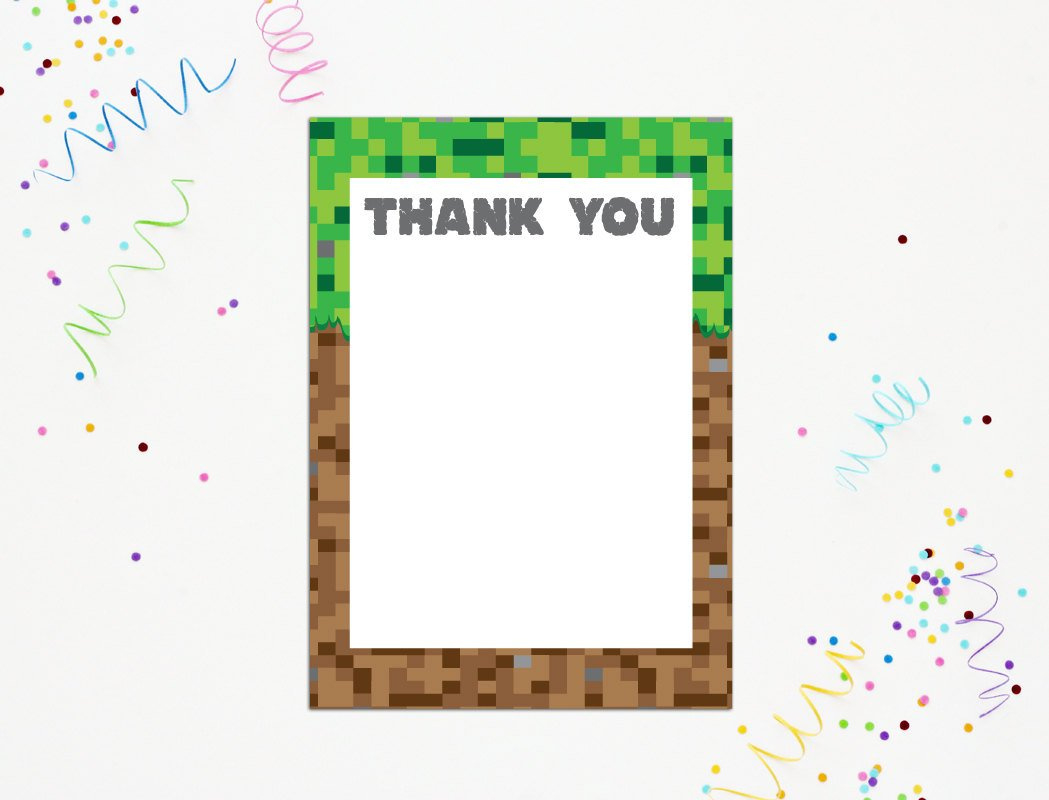 Printable Thank You Card - Minecraft Birthday (Editable Pdf) – Max throughout Free Printable Minecraft Thank You Notes