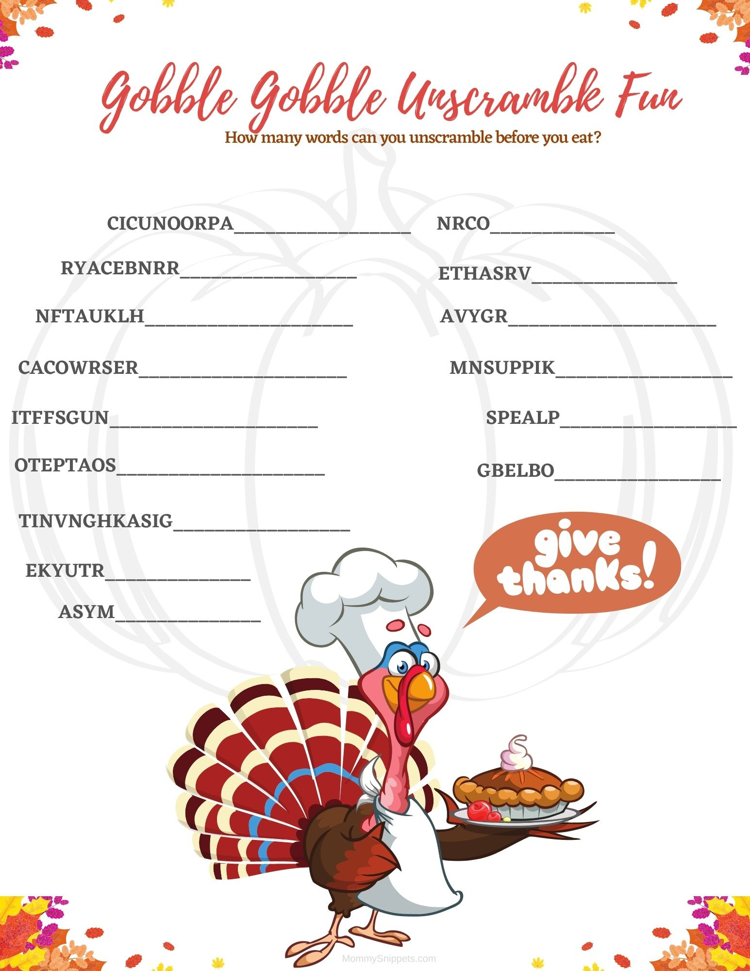 Printable Thanksgiving Activities - Printable Party Favors for Free Printable Thanksgiving Worksheets For Middle School
