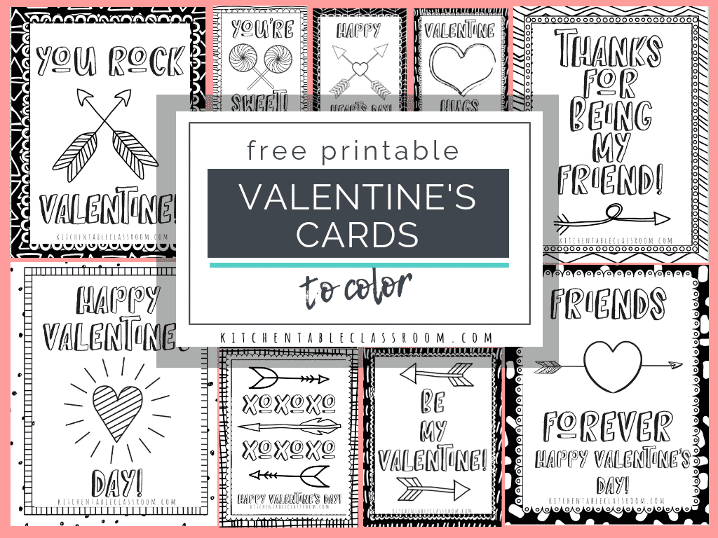 Printable Valentine Cards To Color - The Kitchen Table Classroom intended for Free Printable Valentines For Kids