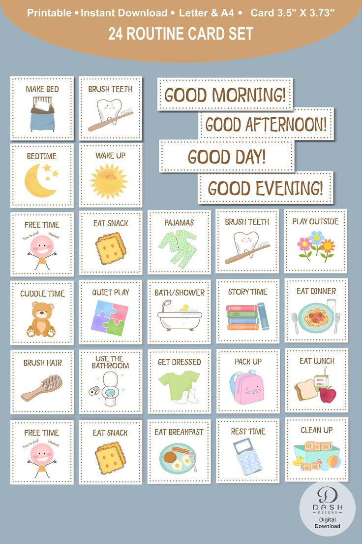Printable Visual Daily Routine Card Set For Kid'S Daily Routine inside Free Printable Routine Cards