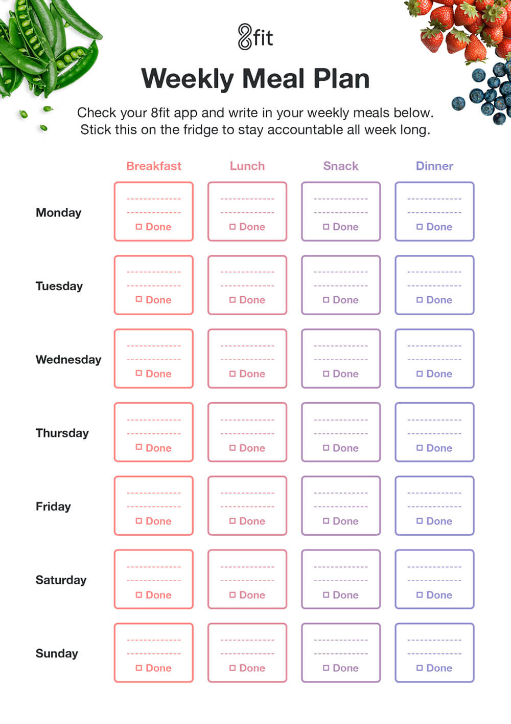 Printable Weekly Meal Planner Template And Grocery List | 8Fit in Free Printable Meal Plans For Weight Loss