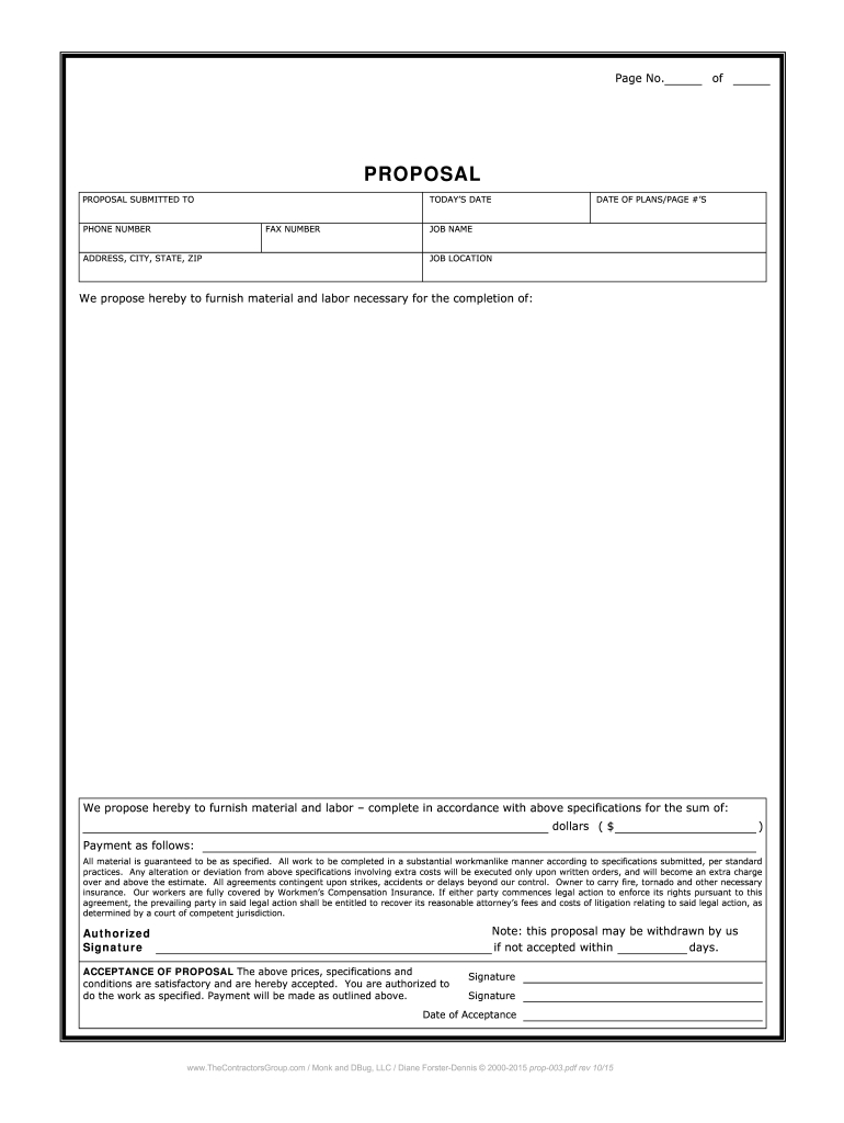 Prop-003 Form - Fill Online, Printable, Fillable, Blank - Pdffiller inside Free Printable Proposal Forms