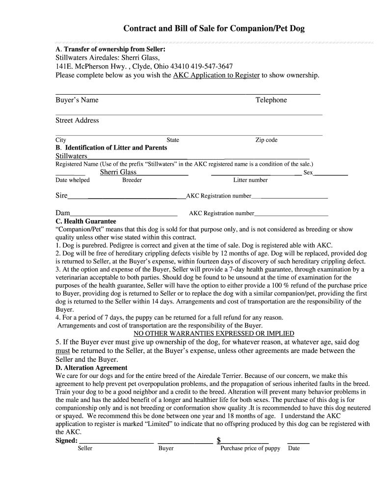 Puppy Contract Template - Fill Online, Printable, Fillable, Blank intended for Free Printable Puppy Sales Contract