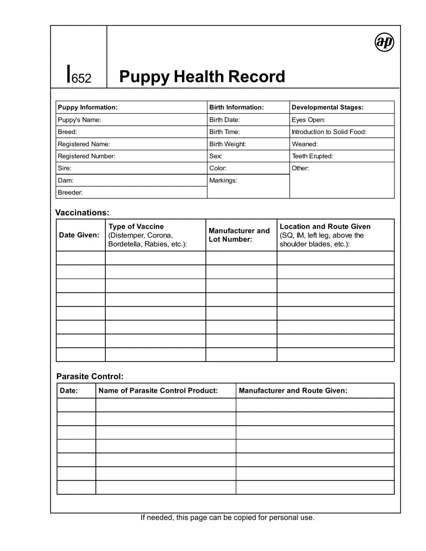 Puppy Health Record ≡ Fill Out Printable Pdf Forms Online intended for Free Printable Dog Shot Records