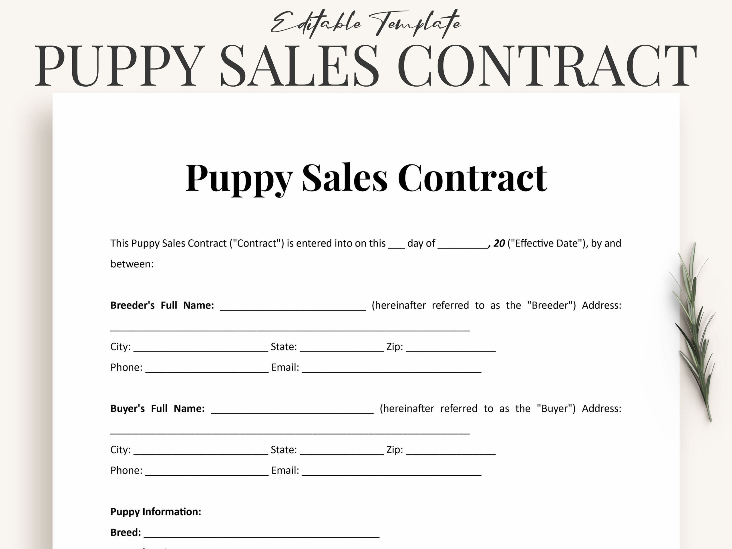 Puppy Sale Contract Template Word - Printable Blank Puppy Contract with regard to Free Printable Puppy Sales Contract