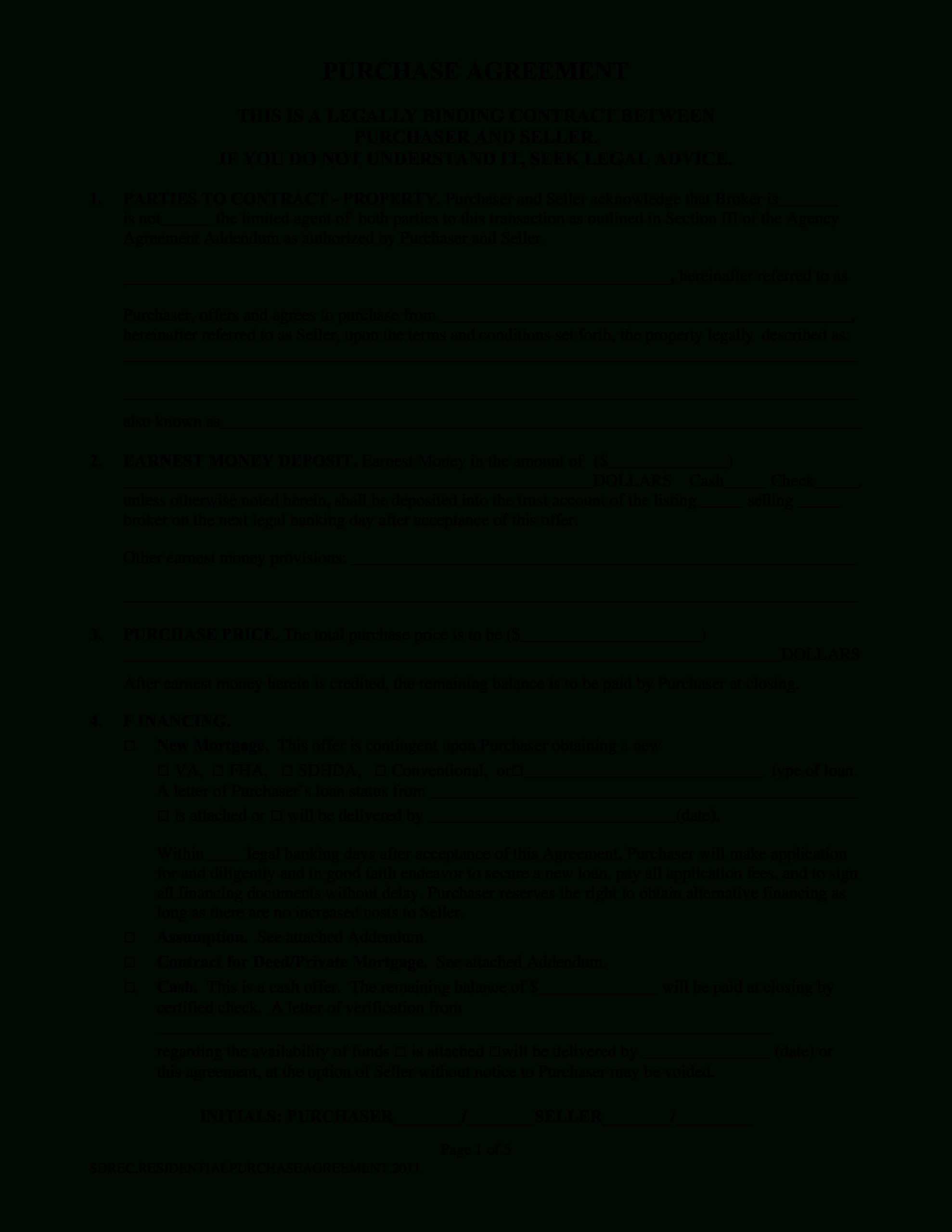 Purchase Agreement Example | Templates At Allbusinesstemplates inside Free Printable Purchase Agreement Forms