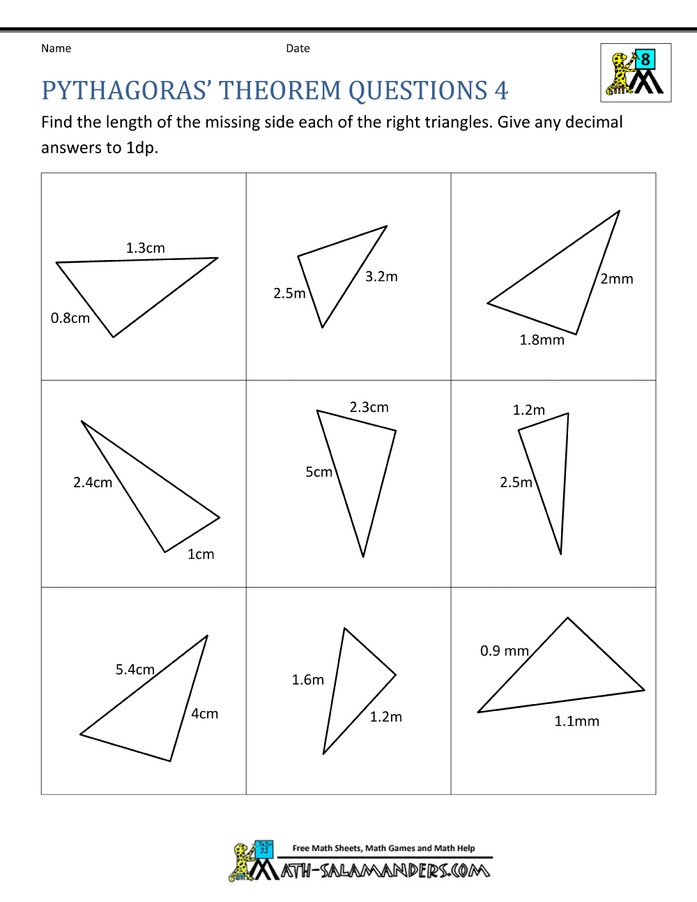 Pythagoras Theorem Questions with regard to Free Printable Pythagorean Theorem Worksheets