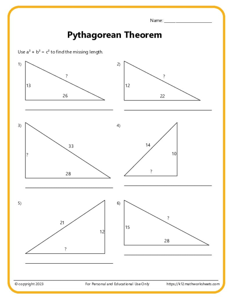 Pythagorean Theorem Worksheets intended for Free Printable Pythagorean Theorem Worksheets