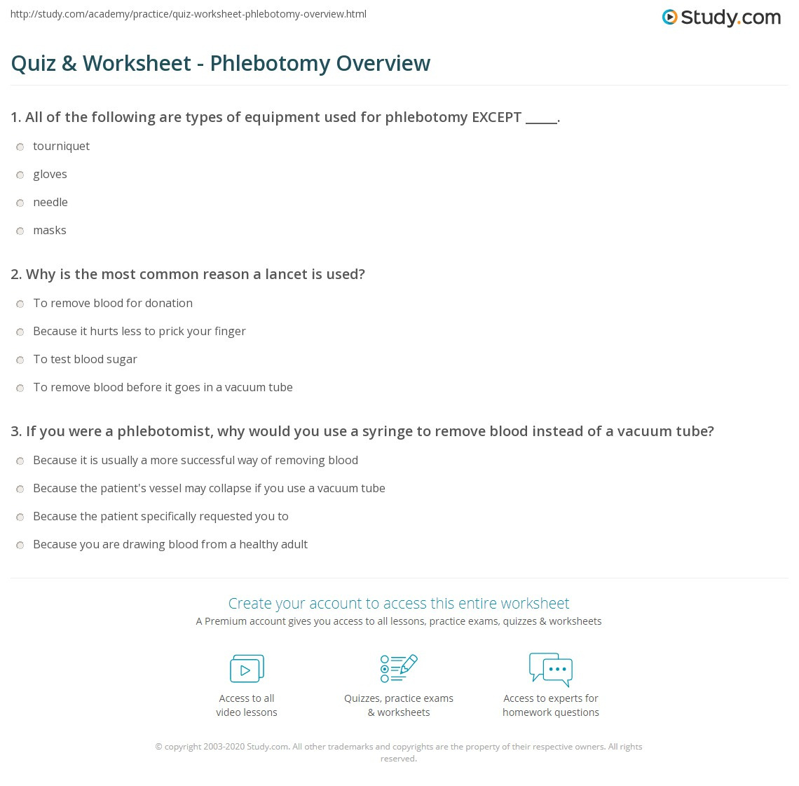 Quiz &Amp; Worksheet - Phlebotomy Overview | Study in Free Printable Phlebotomy Practice Test